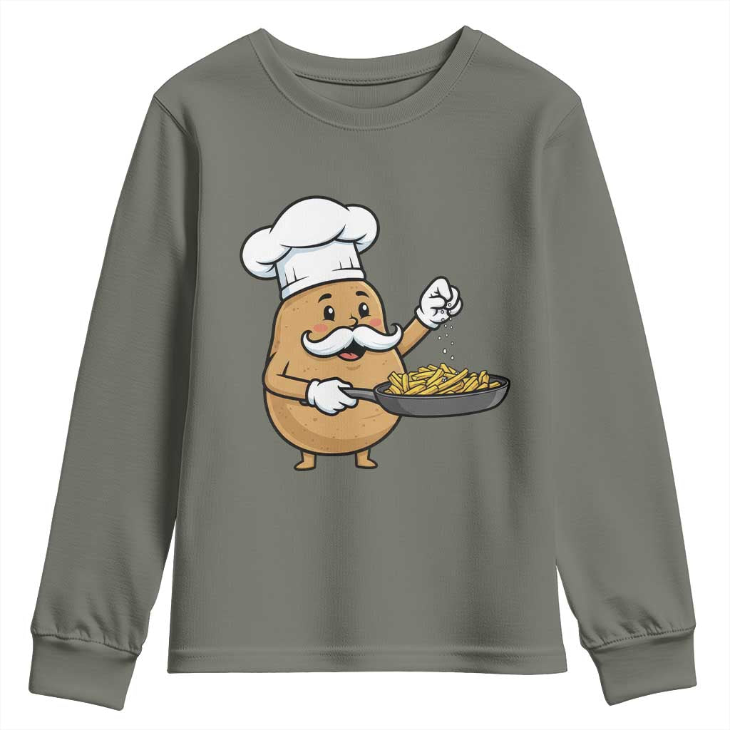 Funny Potato Cooking French Fries Youth Sweatshirt Food Lover Gift TS12 Military Green Print Your Wear