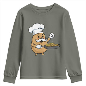 Funny Potato Cooking French Fries Youth Sweatshirt Food Lover Gift TS12 Military Green Print Your Wear