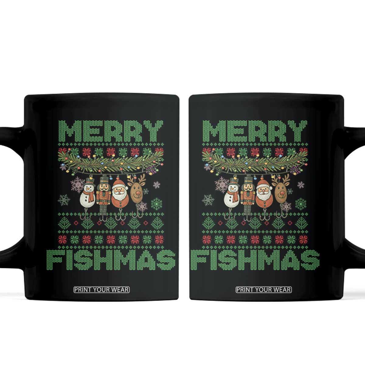 Merry Fishmas Ugly Sweater Coffee Mug Funny Fishing Holiday Gift TS12 Black Print Your Wear