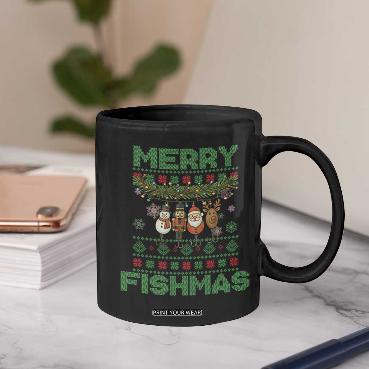 Merry Fishmas Ugly Sweater Coffee Mug Funny Fishing Holiday Gift TS12 Print Your Wear