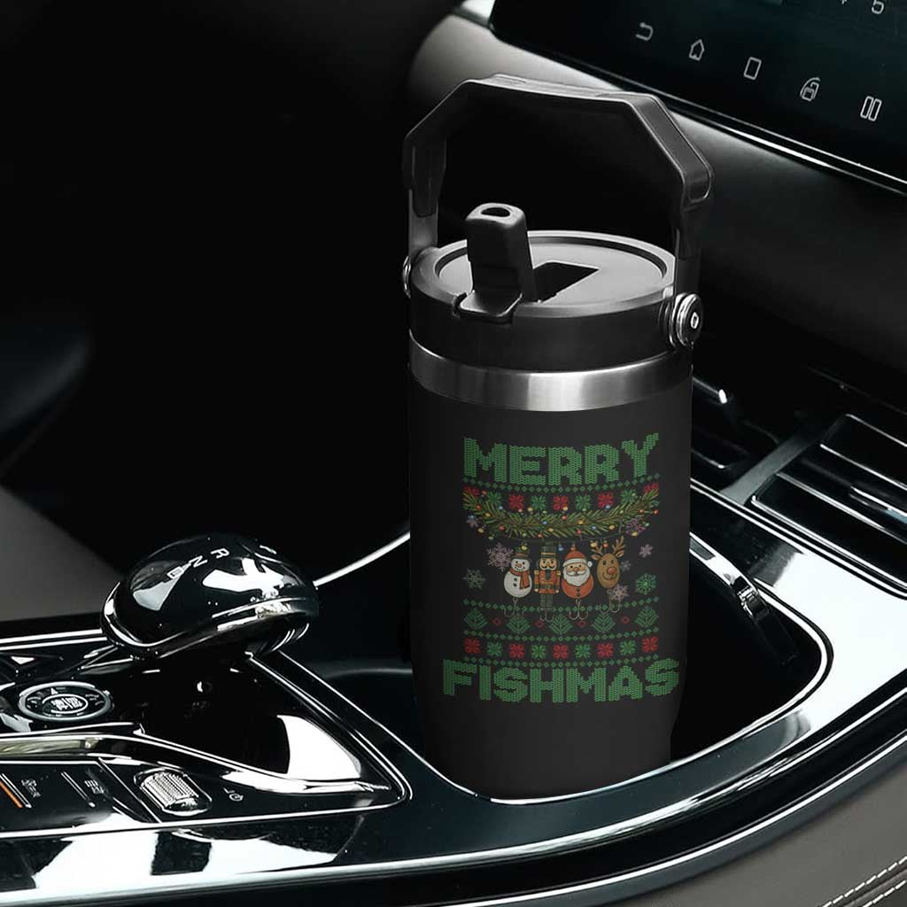 Merry Fishmas Ugly Sweater Flip Straw Tumbler Funny Fishing Holiday Gift TS12 Print Your Wear