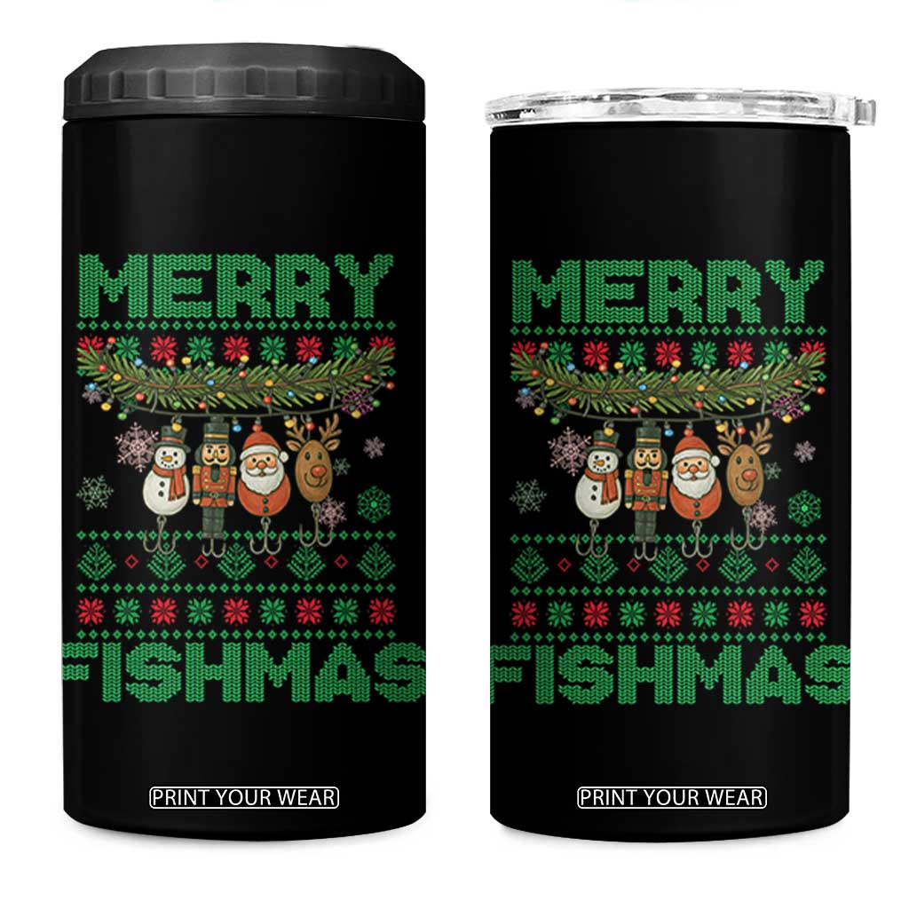Merry Fishmas Ugly Sweater 4 in 1 Can Cooler Tumbler Funny Fishing Holiday Gift TS12 One Size: 16 oz Black Print Your Wear