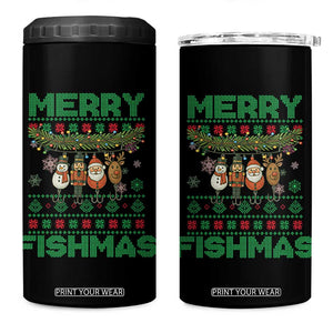 Merry Fishmas Ugly Sweater 4 in 1 Can Cooler Tumbler Funny Fishing Holiday Gift TS12 One Size: 16 oz Black Print Your Wear
