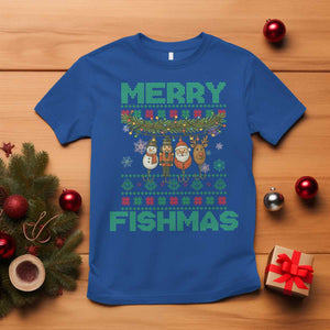 Merry Fishmas Ugly Sweater T Shirt Funny Fishing Holiday Gift TS12 Royal Blue Print Your Wear