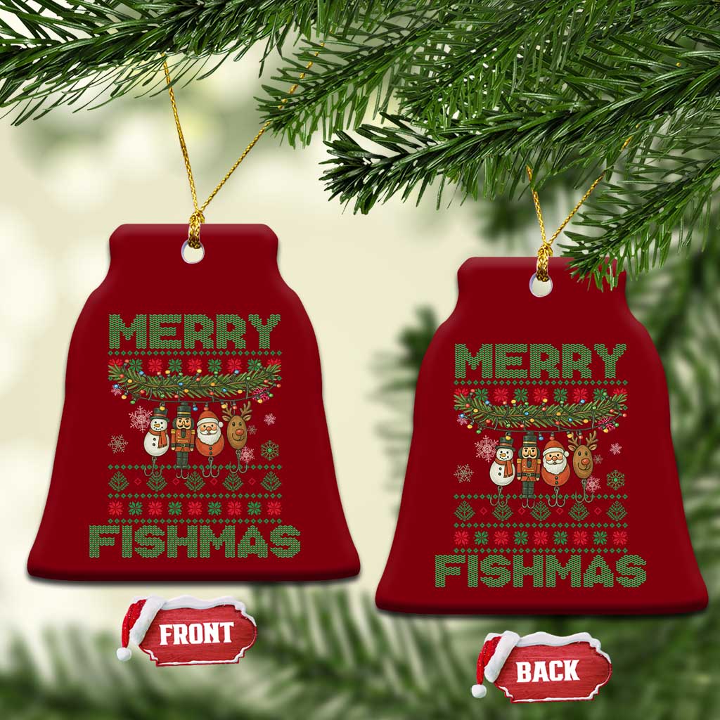 Merry Fishmas Ugly Sweater Ceramic Ornament Funny Fishing Holiday Gift TS12 Print Your Wear