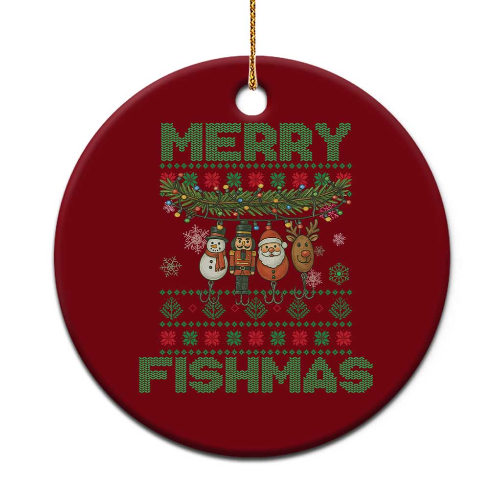 Merry Fishmas Ugly Sweater Ceramic Ornament Funny Fishing Holiday Gift TS12 1pc Red Print Your Wear