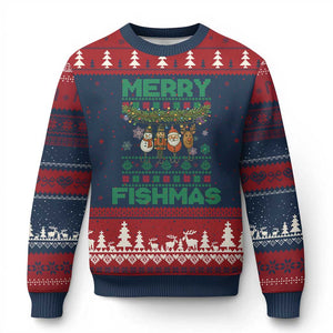 Merry Fishmas Ugly Sweater Ugly Christmas Sweater Funny Fishing Holiday Gift TS12 Navy Red Print Your Wear