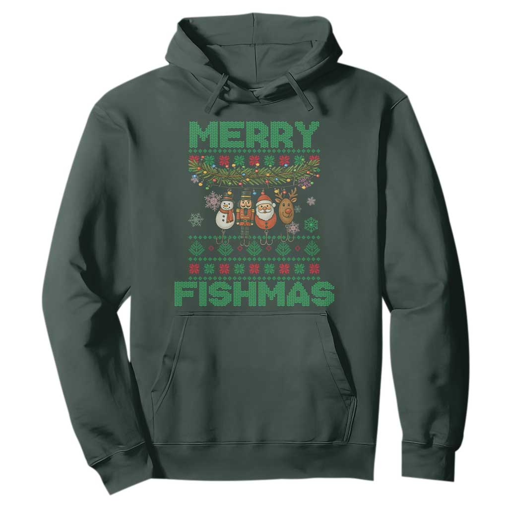 Merry Fishmas Ugly Sweater Hoodie Funny Fishing Holiday Gift TS12 Dark Forest Green Print Your Wear