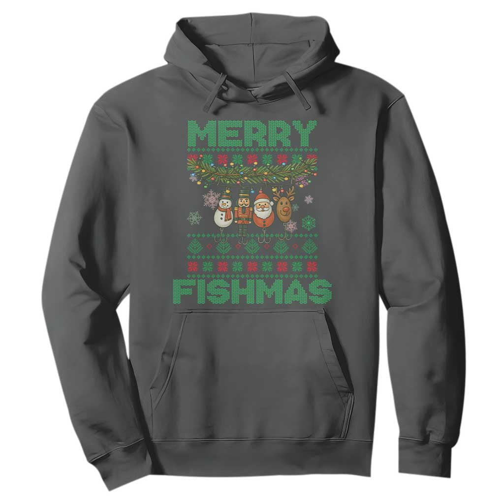 Merry Fishmas Ugly Sweater Hoodie Funny Fishing Holiday Gift TS12 Dark Heather Print Your Wear