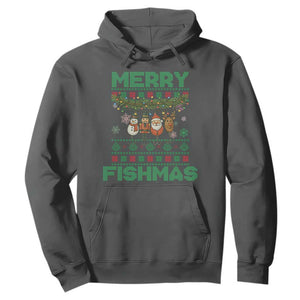 Merry Fishmas Ugly Sweater Hoodie Funny Fishing Holiday Gift TS12 Dark Heather Print Your Wear