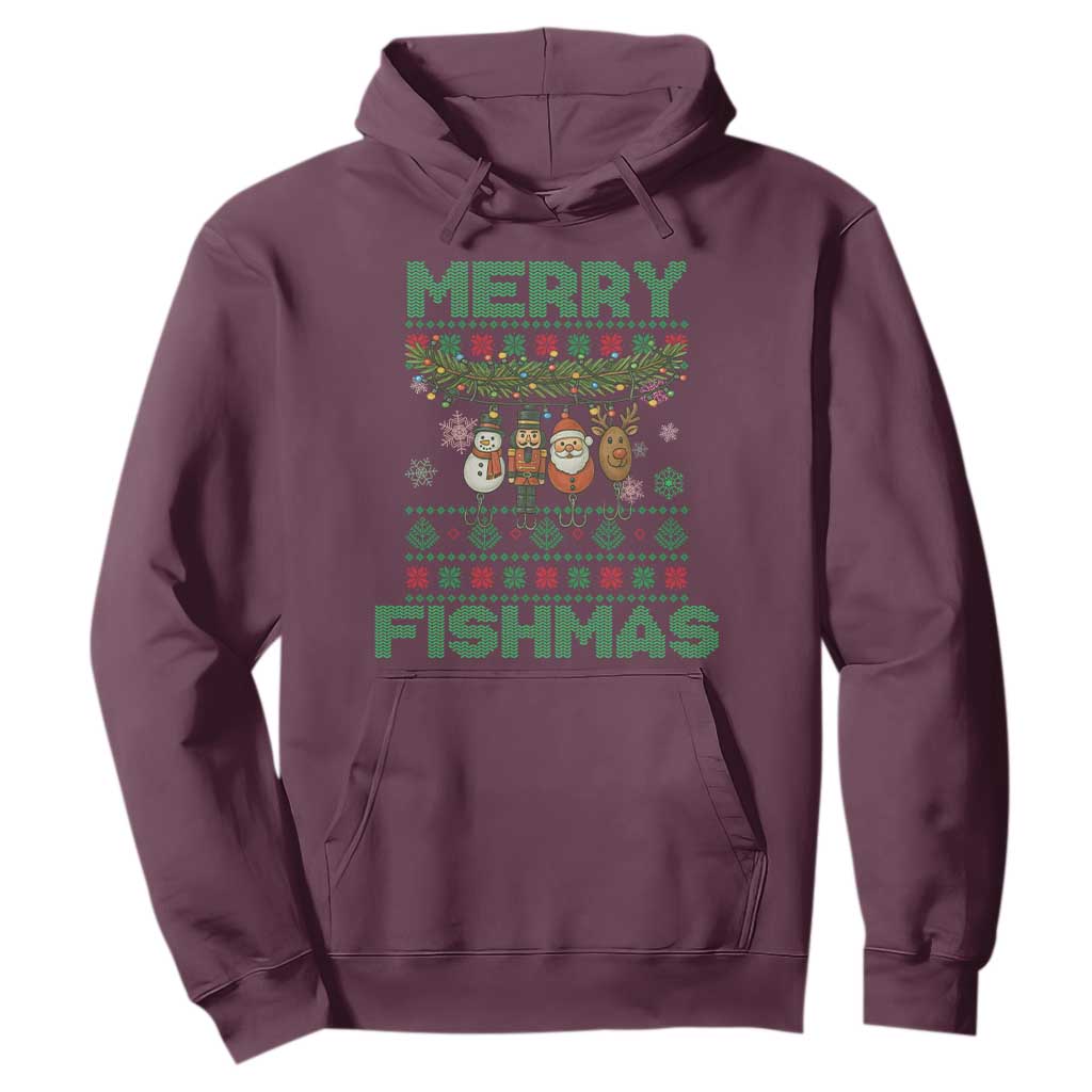 Merry Fishmas Ugly Sweater Hoodie Funny Fishing Holiday Gift TS12 Maroon Print Your Wear