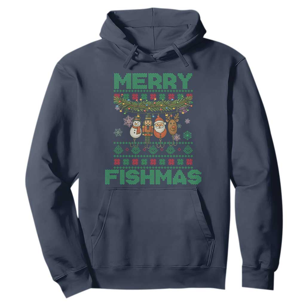 Merry Fishmas Ugly Sweater Hoodie Funny Fishing Holiday Gift TS12 Navy Print Your Wear