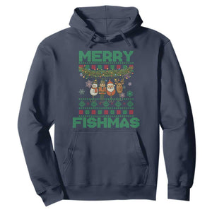 Merry Fishmas Ugly Sweater Hoodie Funny Fishing Holiday Gift TS12 Navy Print Your Wear