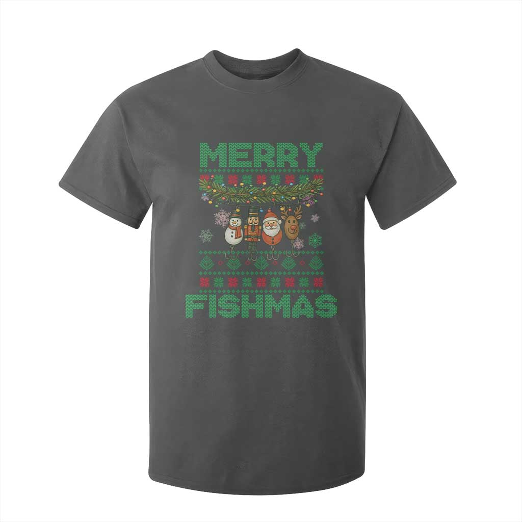 Merry Fishmas Ugly Sweater T Shirt For Kid Funny Fishing Holiday Gift TS12 Dark Heather Print Your Wear