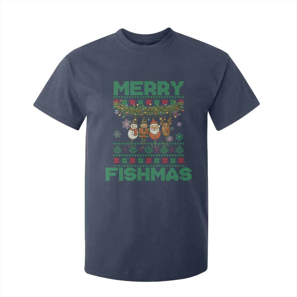 Merry Fishmas Ugly Sweater T Shirt For Kid Funny Fishing Holiday Gift TS12 Navy Print Your Wear