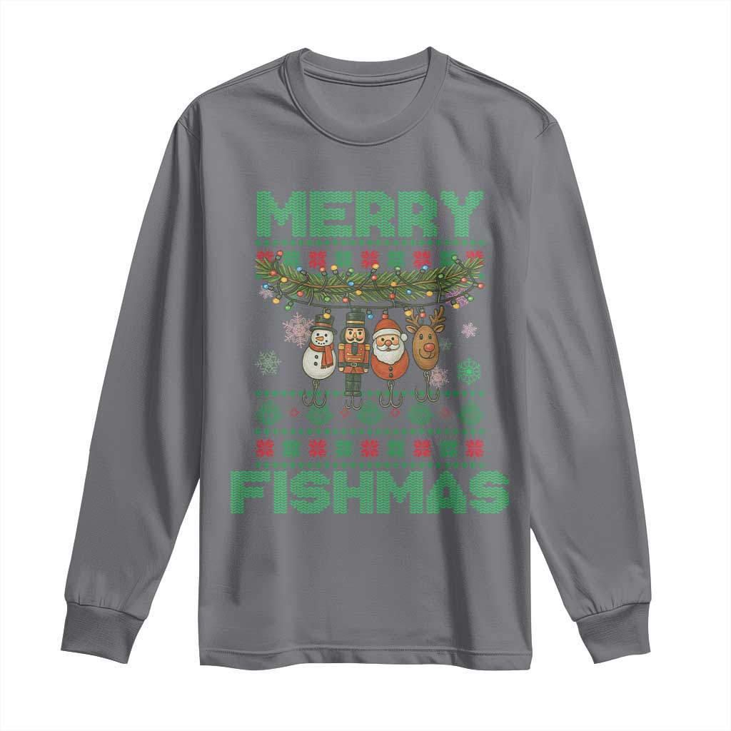 Merry Fishmas Ugly Sweater Long Sleeve Shirt Funny Fishing Holiday Gift TS12 Charcoal Print Your Wear