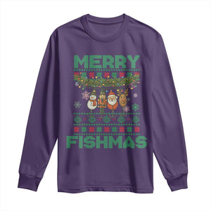 Merry Fishmas Ugly Sweater Long Sleeve Shirt Funny Fishing Holiday Gift TS12 Purple Print Your Wear