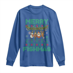 Merry Fishmas Ugly Sweater Long Sleeve Shirt Funny Fishing Holiday Gift TS12 Royal Blue Print Your Wear