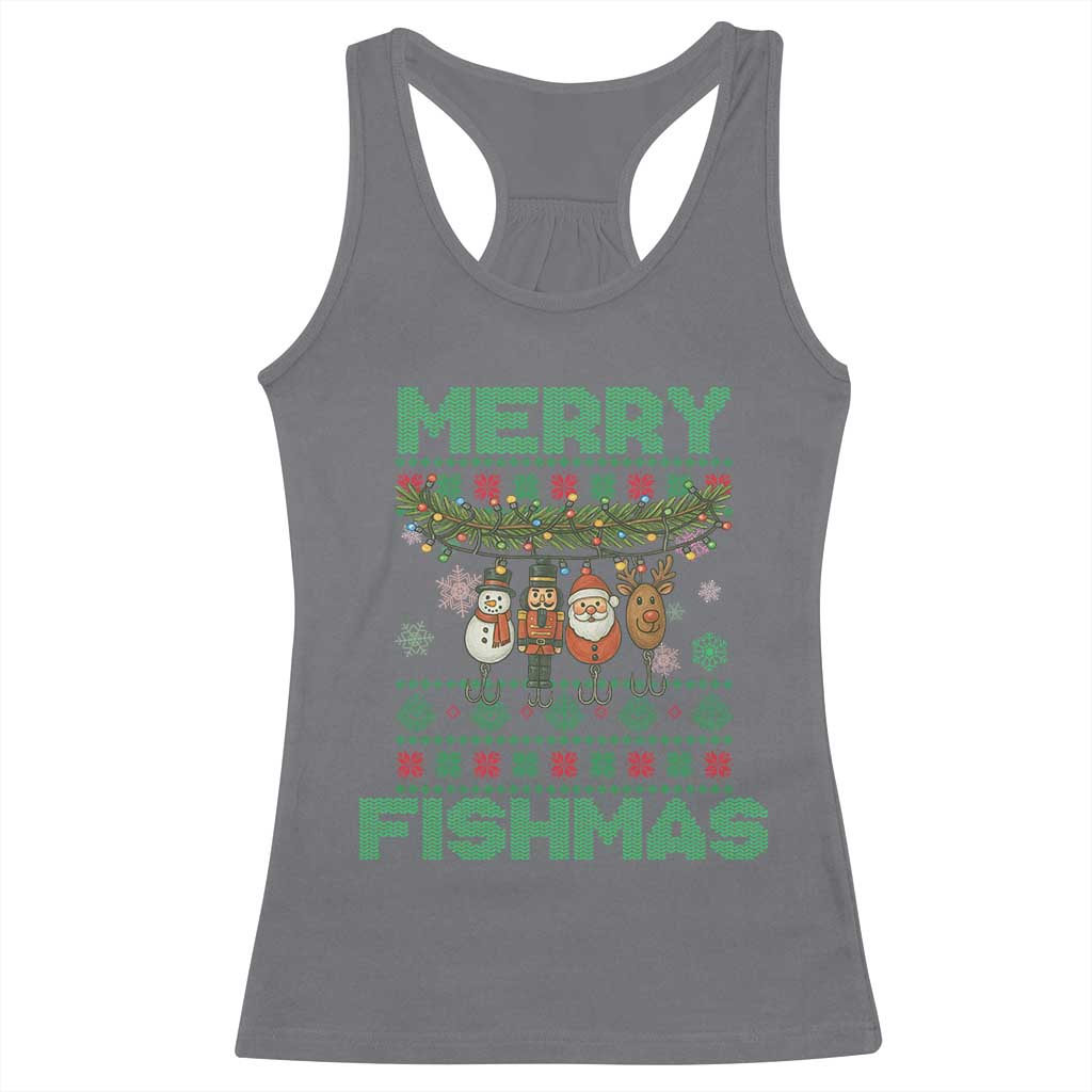 Merry Fishmas Ugly Sweater Racerback Tank Top Funny Fishing Holiday Gift TS12 Charcoal Print Your Wear