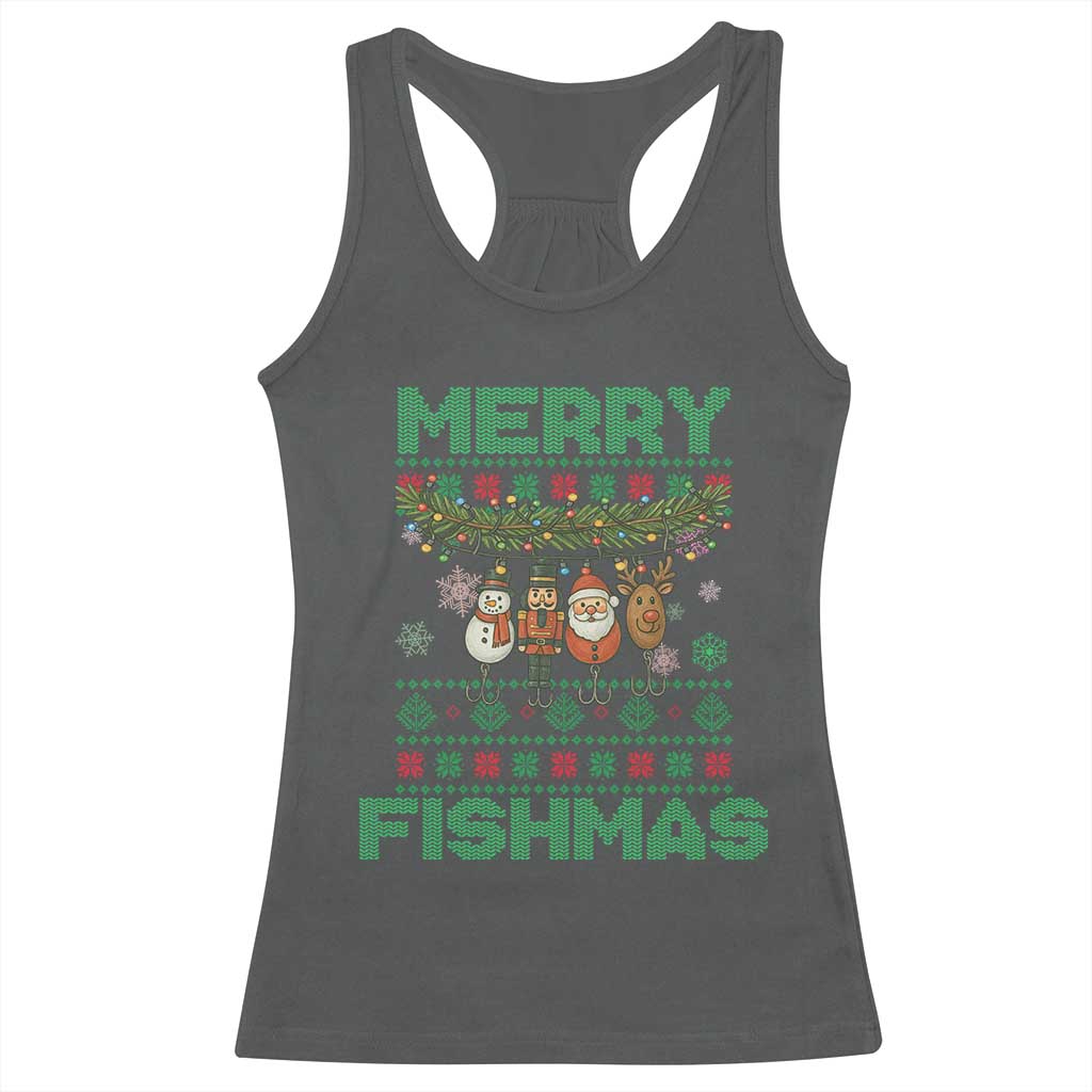 Merry Fishmas Ugly Sweater Racerback Tank Top Funny Fishing Holiday Gift TS12 Dark Heather Print Your Wear