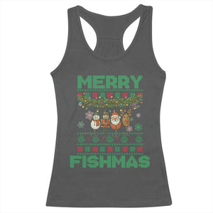 Merry Fishmas Ugly Sweater Racerback Tank Top Funny Fishing Holiday Gift TS12 Dark Heather Print Your Wear