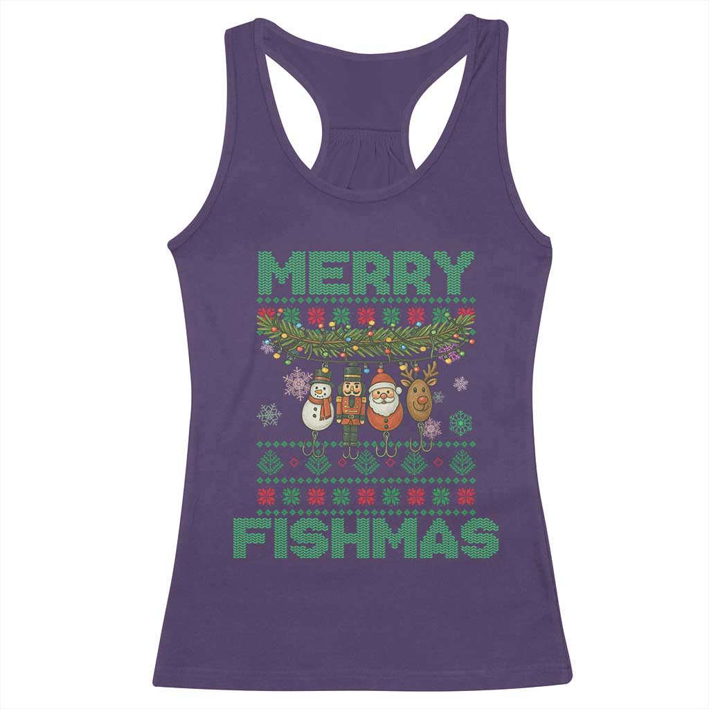 Merry Fishmas Ugly Sweater Racerback Tank Top Funny Fishing Holiday Gift TS12 Purple Print Your Wear