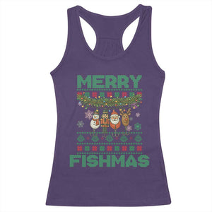 Merry Fishmas Ugly Sweater Racerback Tank Top Funny Fishing Holiday Gift TS12 Purple Print Your Wear