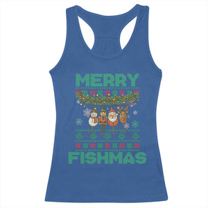 Merry Fishmas Ugly Sweater Racerback Tank Top Funny Fishing Holiday Gift TS12 Royal Blue Print Your Wear