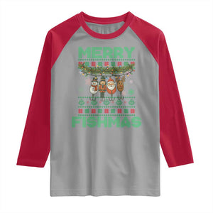 Merry Fishmas Ugly Sweater Raglan Shirt Funny Fishing Holiday Gift TS12 Sport Gray Red Print Your Wear