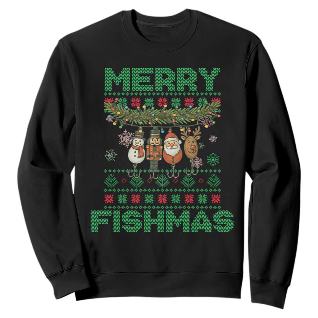 Merry Fishmas Ugly Sweater Sweatshirt Funny Fishing Holiday Gift TS12 Black Print Your Wear