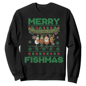 Merry Fishmas Ugly Sweater Sweatshirt Funny Fishing Holiday Gift TS12 Black Print Your Wear