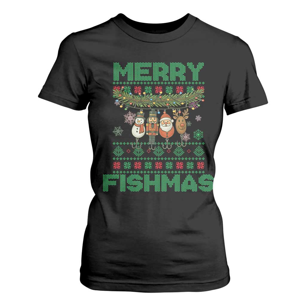 Merry Fishmas Ugly Sweater T Shirt For Women Funny Fishing Holiday Gift TS12 Black Print Your Wear