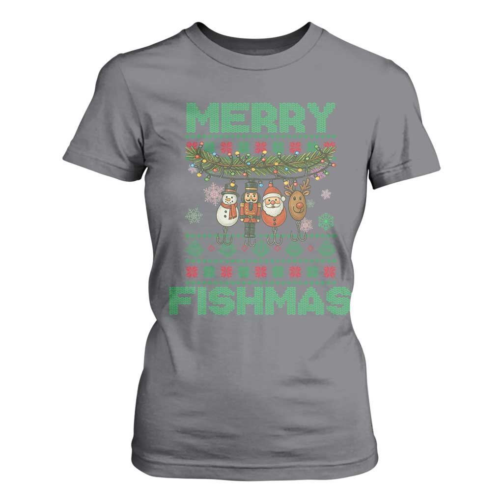 Merry Fishmas Ugly Sweater T Shirt For Women Funny Fishing Holiday Gift TS12 Charcoal Print Your Wear