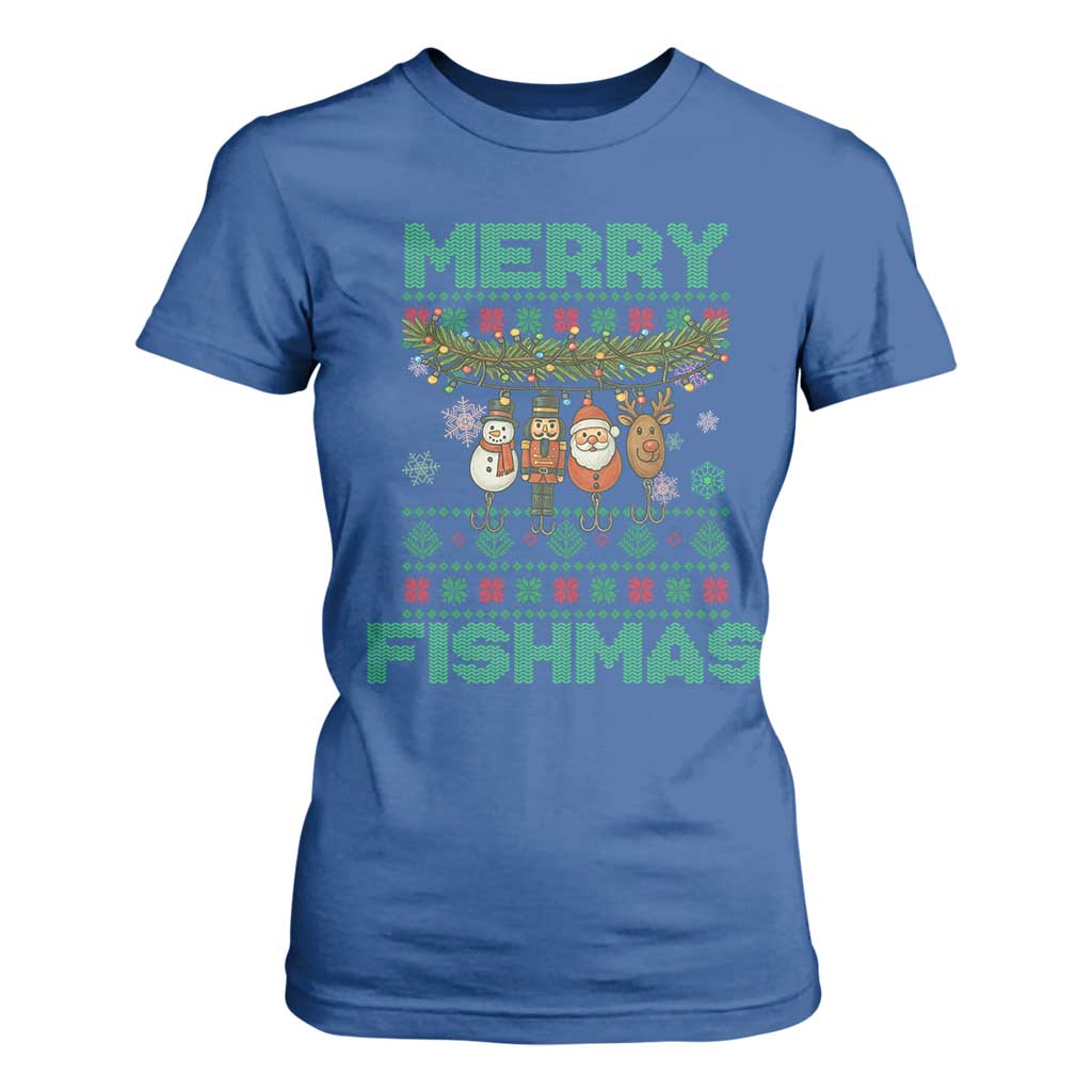 Merry Fishmas Ugly Sweater T Shirt For Women Funny Fishing Holiday Gift TS12 Royal Blue Print Your Wear