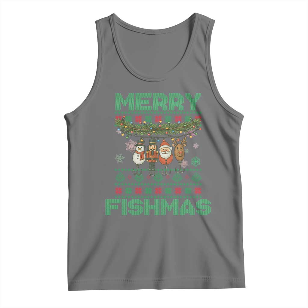 Merry Fishmas Ugly Sweater Tank Top Funny Fishing Holiday Gift TS12 Black Heather Print Your Wear