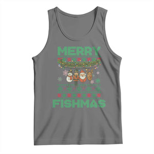 Merry Fishmas Ugly Sweater Tank Top Funny Fishing Holiday Gift TS12 Black Heather Print Your Wear