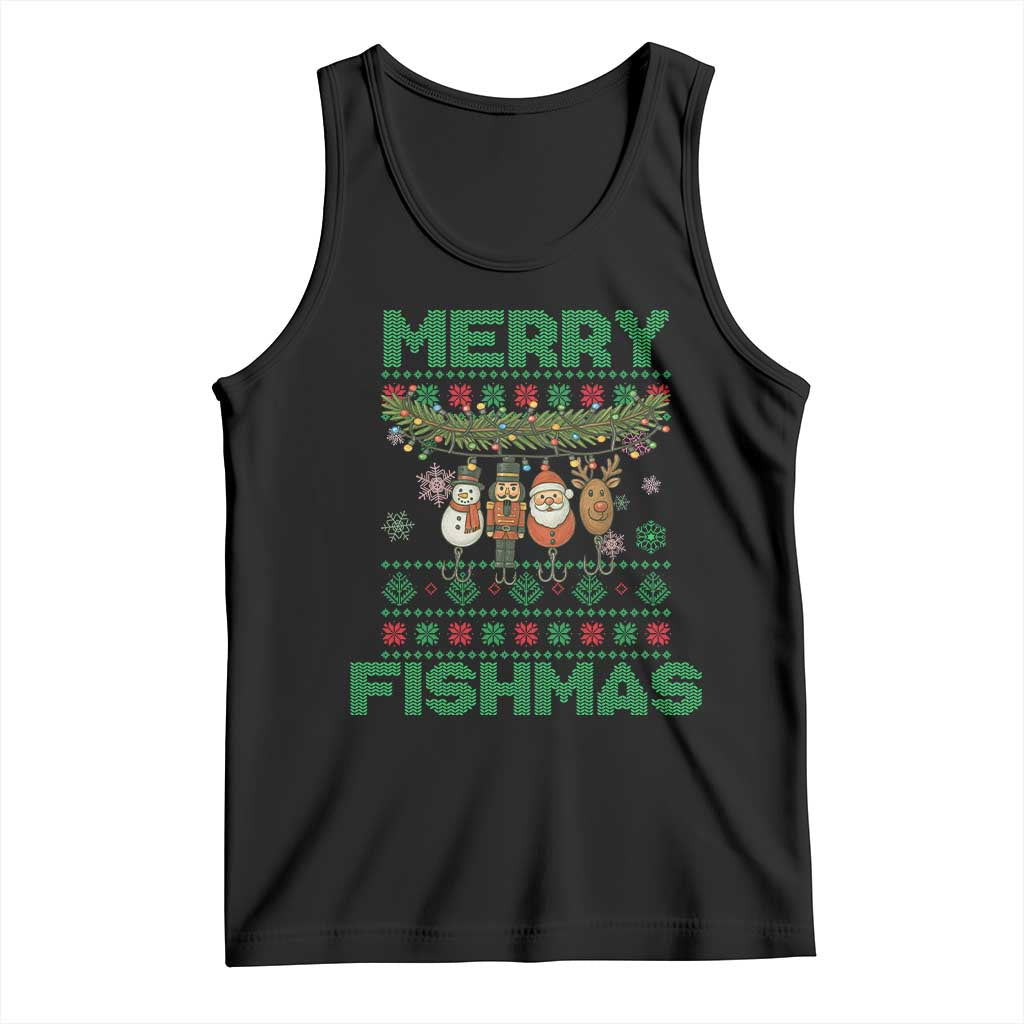 Merry Fishmas Ugly Sweater Tank Top Funny Fishing Holiday Gift TS12 Black Print Your Wear