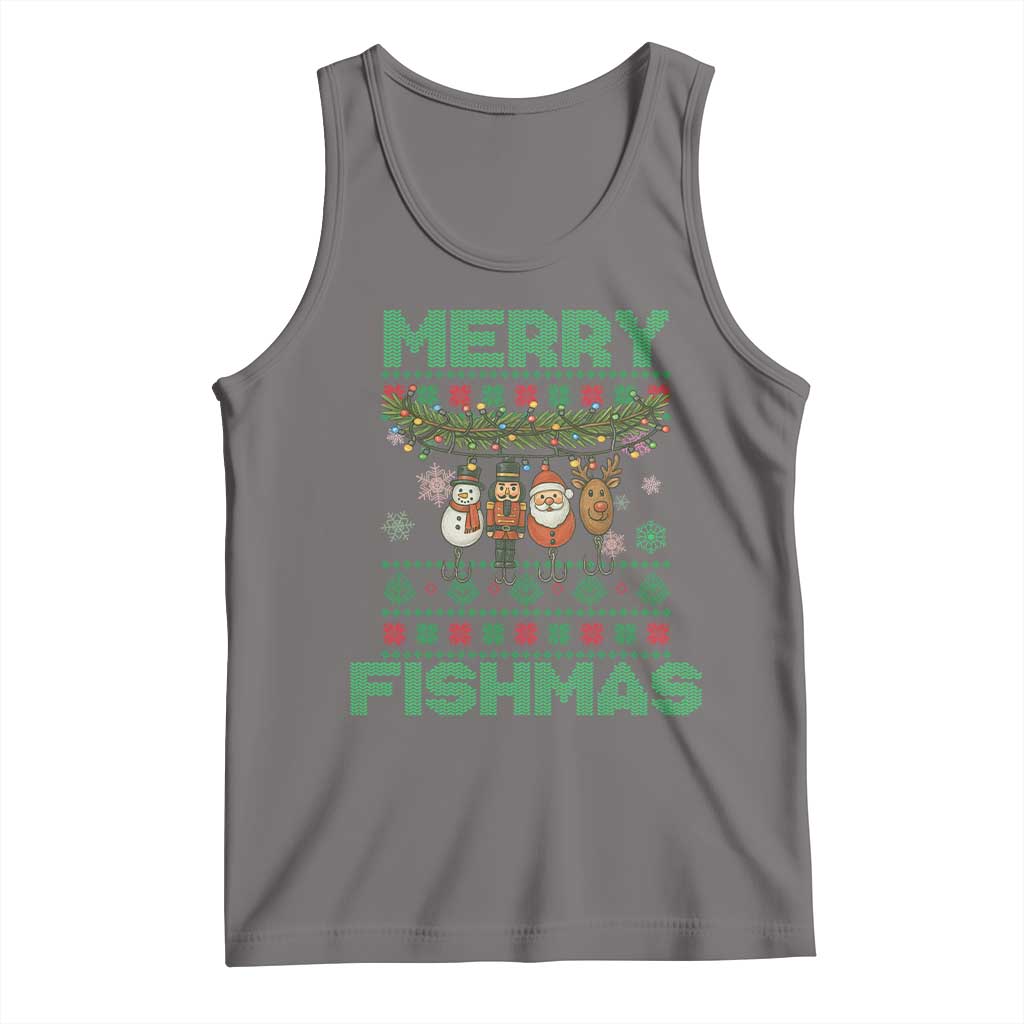 Merry Fishmas Ugly Sweater Tank Top Funny Fishing Holiday Gift TS12 Deep Heather Print Your Wear
