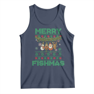 Merry Fishmas Ugly Sweater Tank Top Funny Fishing Holiday Gift TS12 Navy Print Your Wear