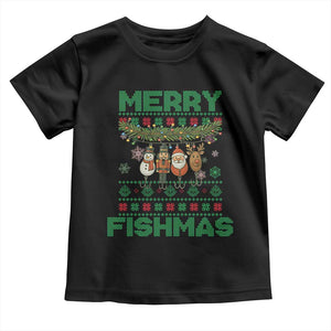 Merry Fishmas Ugly Sweater Toddler T Shirt Funny Fishing Holiday Gift TS12 Black Print Your Wear