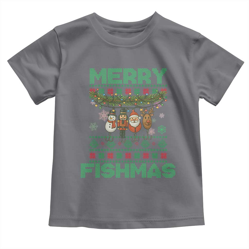 Merry Fishmas Ugly Sweater Toddler T Shirt Funny Fishing Holiday Gift TS12 Charcoal Print Your Wear