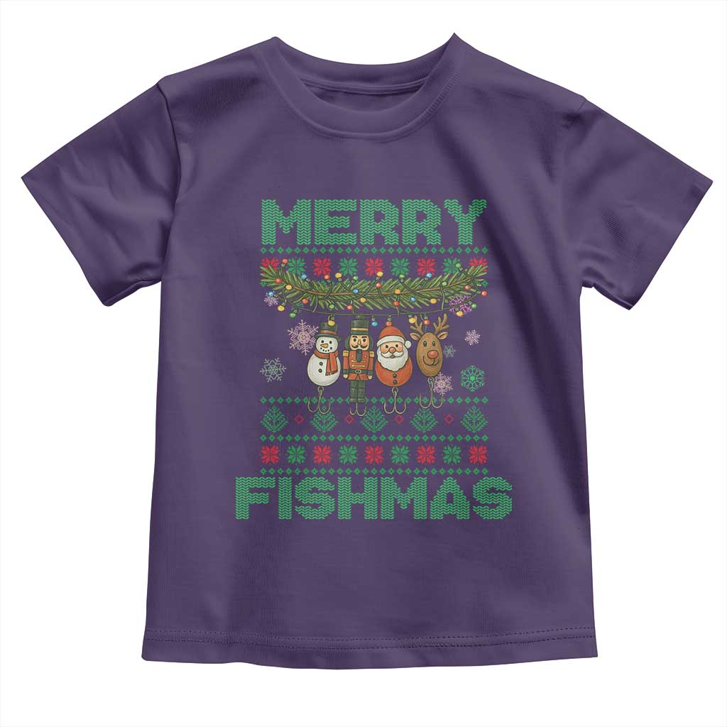 Merry Fishmas Ugly Sweater Toddler T Shirt Funny Fishing Holiday Gift TS12 Purple Print Your Wear