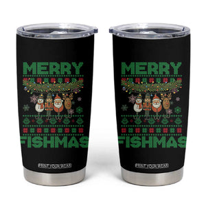 Merry Fishmas Ugly Sweater Tumbler Cup Funny Fishing Holiday Gift TS12 Black Print Your Wear