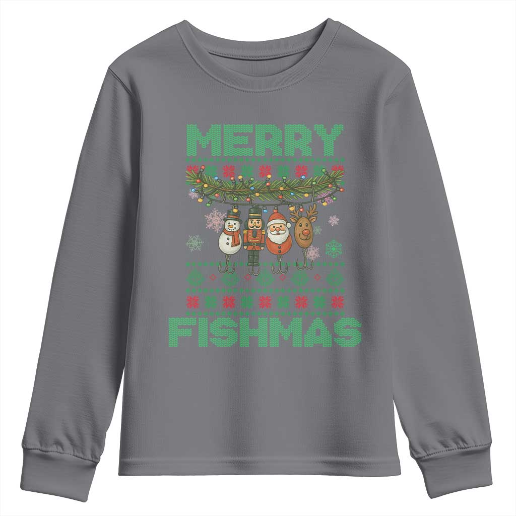 Merry Fishmas Ugly Sweater Youth Sweatshirt Funny Fishing Holiday Gift TS12 Charcoal Print Your Wear