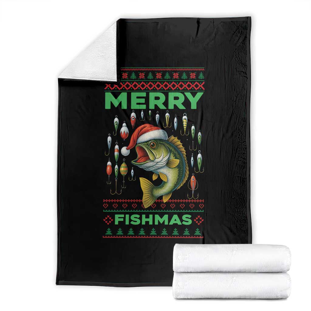 Funny Merry Fishmas Ugly Sweater Throw Blanket Fisherman Christmas Gift TS12 Black Print Your Wear