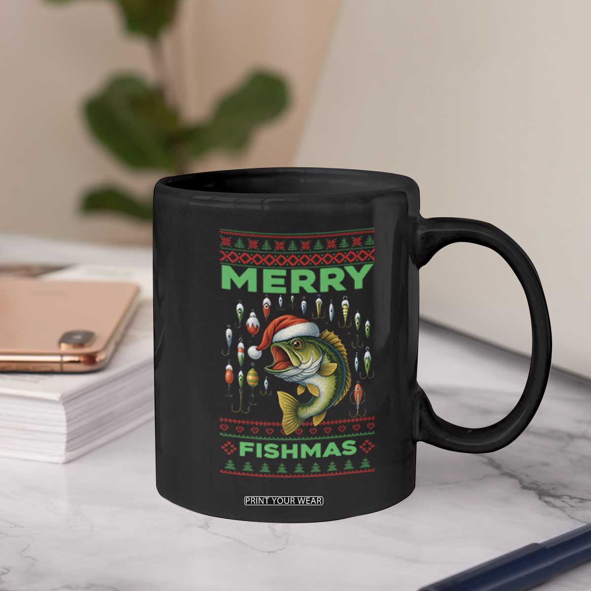Funny Merry Fishmas Ugly Sweater Coffee Mug Fisherman Christmas Gift TS12 Print Your Wear