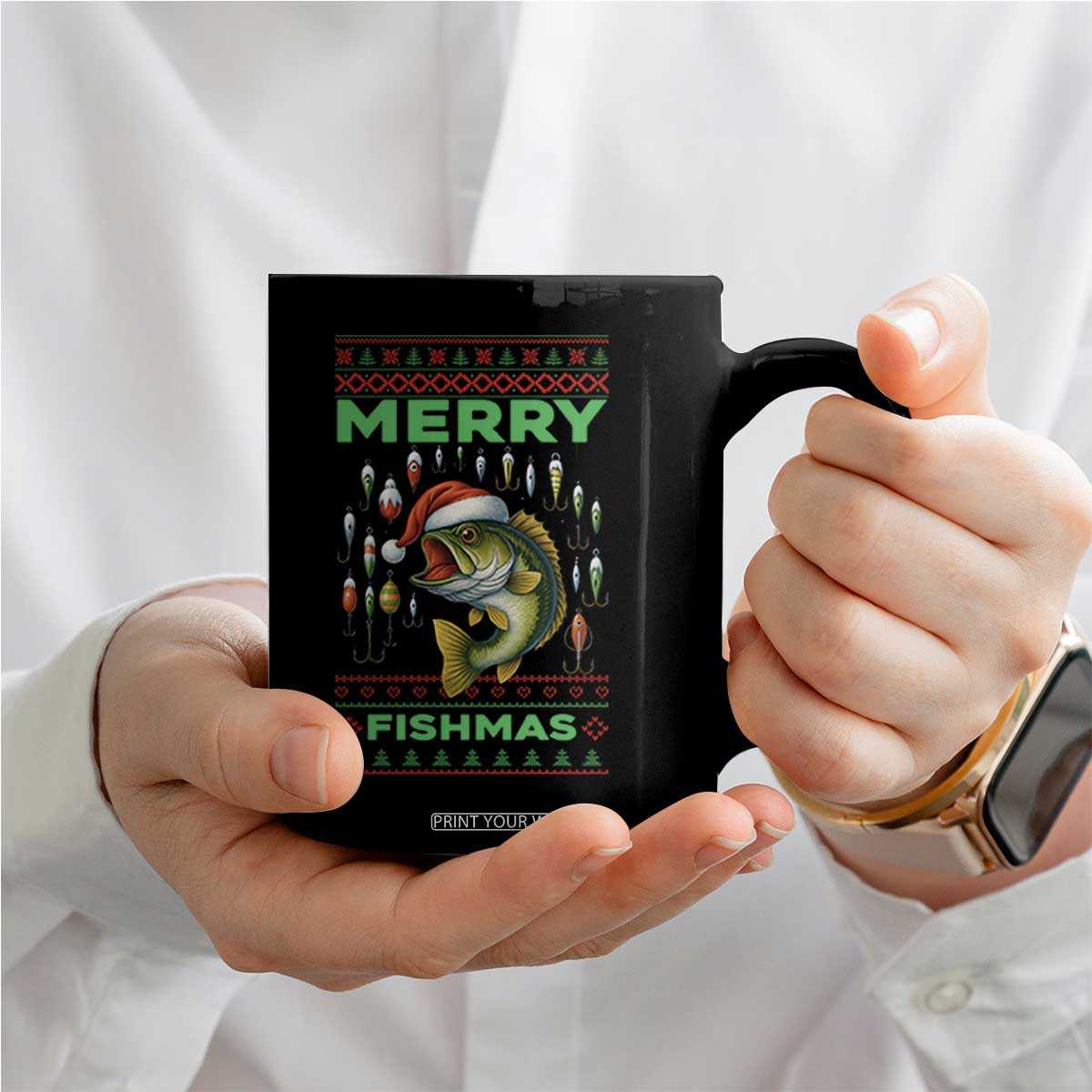 Funny Merry Fishmas Ugly Sweater Coffee Mug Fisherman Christmas Gift TS12 Print Your Wear