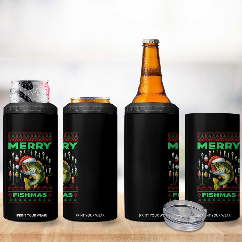 Funny Merry Fishmas Ugly Sweater 4 in 1 Can Cooler Tumbler Fisherman Christmas Gift TS12 Print Your Wear