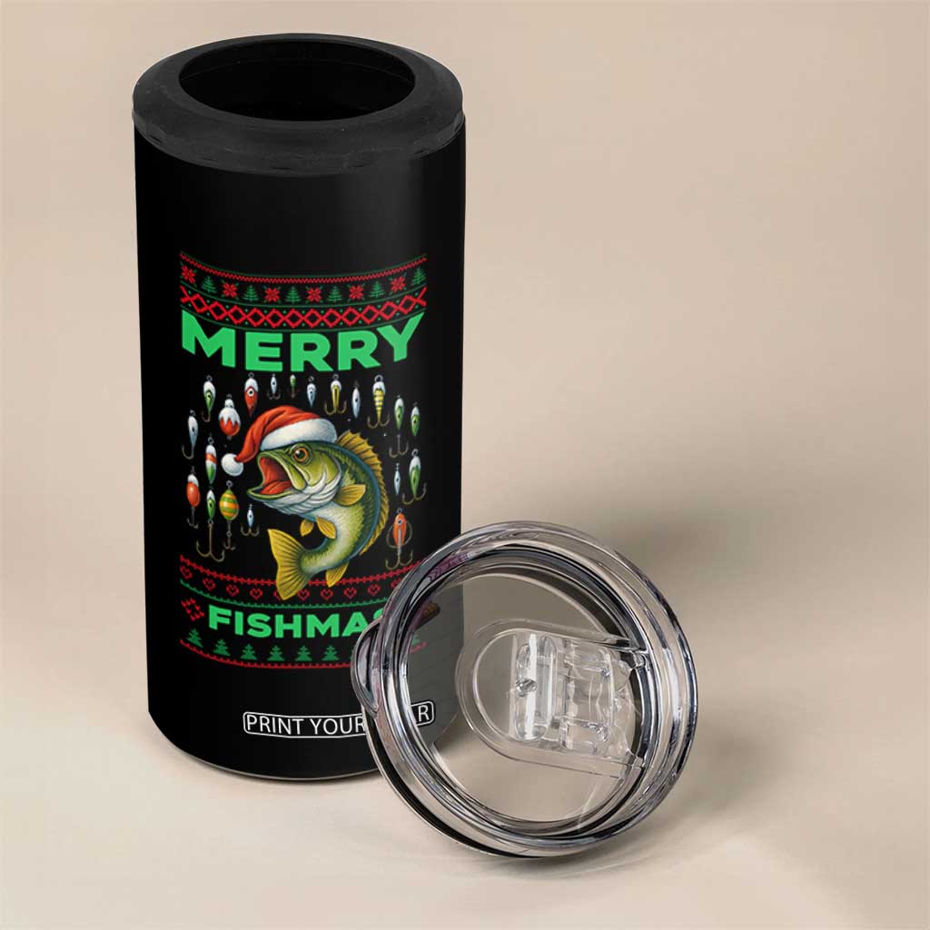 Funny Merry Fishmas Ugly Sweater 4 in 1 Can Cooler Tumbler Fisherman Christmas Gift TS12 Print Your Wear