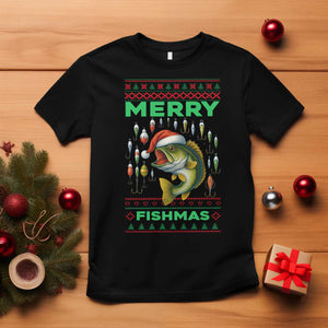 Funny Merry Fishmas Ugly Sweater T Shirt Fisherman Christmas Gift TS12 Black Print Your Wear